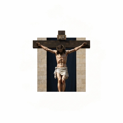 Crucifixion scene, solemn and respectful, with focus on Jesus on the cross, no text, no words, no typography, clean image