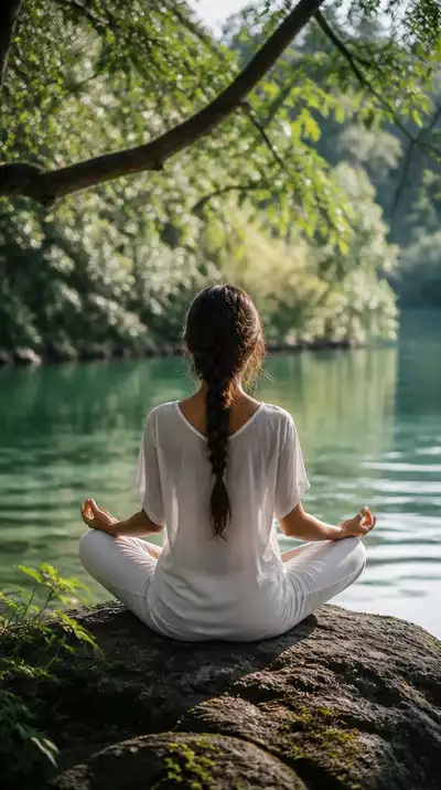 Person meditating peacefully in nature, symbolizing inner peace and forgiveness
