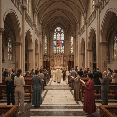 Wierni uczestniczący w liturgii w kościele, symbol jedności i wspólnoty