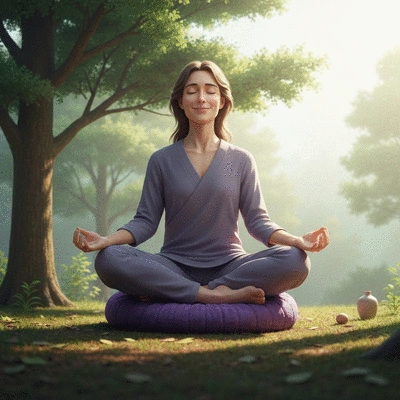 Person meditating in a serene, natural setting