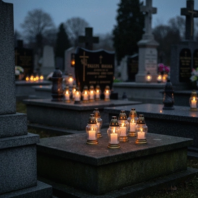 Świece na cmentarzu w Dzień Wszystkich Świętych