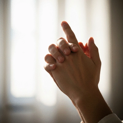 Person praying with hands clasped, representing meditation and contemplation