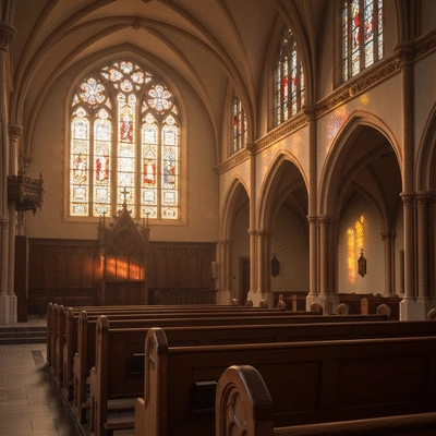 Peaceful church interior with confessional, symbolizing spiritual solace